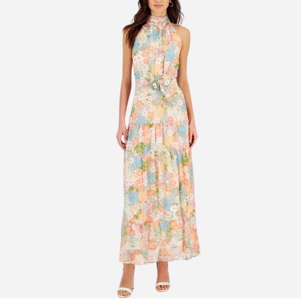 Taylor Orange Green Halter Sundress Maxi